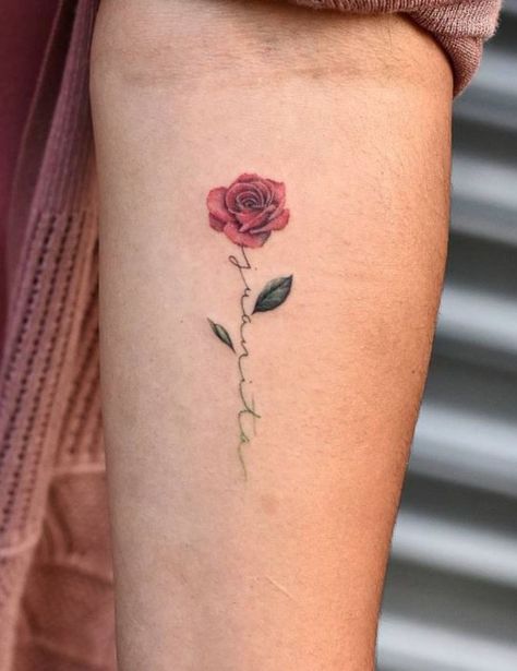 Name Flower Tattoo, Rose Tattoo With Name, Little Rose Tattoos, Small Rose Tattoo, Skeleton Hand Tattoo, Inspiration Tattoos, Gorgeous Tattoos, Rosen Tattoo, Rose Tattoo Design