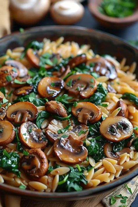 Explore Spinach Mushroom Orzo recipe to create a perfect blend of nutritious spinach and earthy mushrooms. Perfect for a quick dinner. Mushroom Orzo, Mushrooms And Spinach, Mushroom Spinach, Spinach Mushroom, Orzo Recipes, Pasta Dinner Recipes, Spinach Stuffed Mushrooms, Spinach Recipes, Mediterranean Diet Recipes