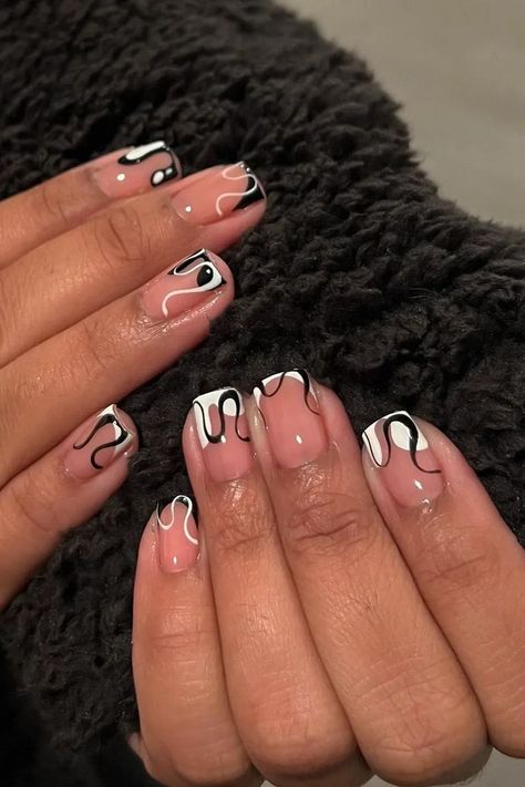 The cutest monochrome nails to try out! Cute and classy black and white nails that you will love... Classy Black And White Nails, Monochrome Nails, Black And White Nail Designs, Black And White Nail, Black And White Nails, White Gel Nails, Overlay Nails, Work Nails, French Tip Acrylic Nails