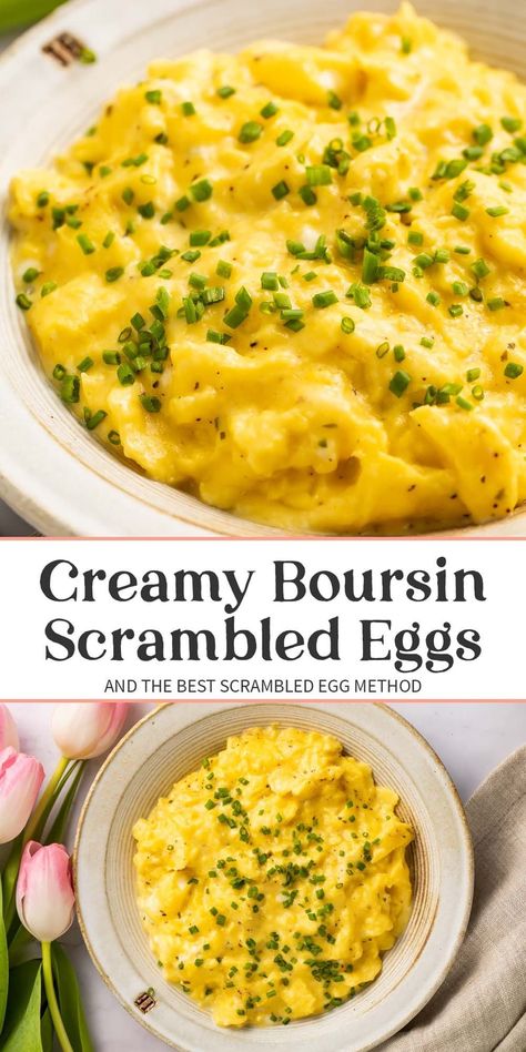 These are hands down the best eggs of all time. Big claim? I’ve got the recipe to back it up. They’re ultra rich and creamy and the deliciously savory tangy Boursin takes them to the next level. Oh and they only take a few minutes to make, so it’s easy to serve up gourmet quality eggs for breakfast or brunch anytime. Scrambled Eggs Recipe, Scrambled Egg, Egg Recipe, Eggs Recipe, Savory Breakfast, Breakfast Brunch Recipes, Breakfast For Dinner, Breakfast Time, Breakfast Dishes