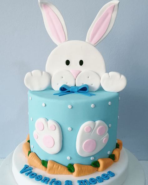 50 Bunny Cake Design Images (Cake Idea) - 2020 Bunny Birthday Cake, Easter Sweets, Easter Bunny Cake, Rabbit Cake, Bunny Birthday, Bunny Cake, Baby Cakes, Easter Cupcakes, Holiday Cakes