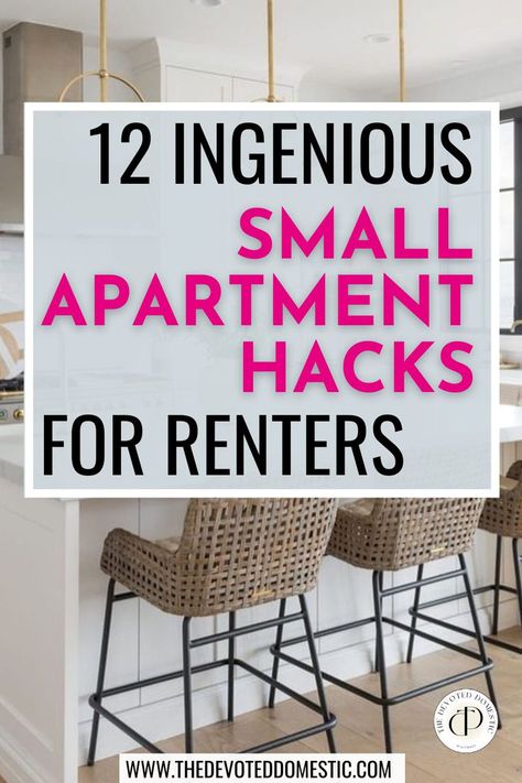 If you cannot seem to make small apartment living work, you'll definitely want to save these 12 ingenious small apartment hacks for later, because they'll help you maximize & elevate your space visually too!! Small Space Living Organization, Small Cheap Apartment Aesthetic, Apartment Nook Ideas, Small Kitchen Inspo Apartment, Furnishing Small Apartment, Small Apartment Boho Decor, How To Organize A Small Apartment, Organizing Small Spaces Apartment Living, Small Apartment Layout Ideas