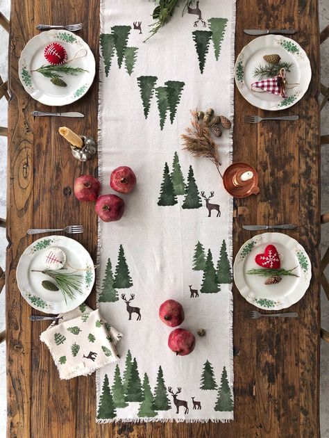 Looking for some unique, natural handmade table runner to use at your christmas table or a gift idea for someone .Here is a lovely block print table runner with trendy unfinished edge. *%100 Cotton * Natural ecru /off-white color *40 cm x 160 cm/ 240 cm (15,75"x 63"/95") *Handprinted *Unfinished edges Since it is a natural fabric , nature of natural yarns and not used any chemicals on process, there may be slight color differences on fabric colors. And fabric may become whiter after many washes. Winter Table Runner, Table Decoration Christmas, Christmas Blocks, Printed Table Runner, Winter Table, Christmas Runner, Handmade Table Runner, Runner Table, Pine Design