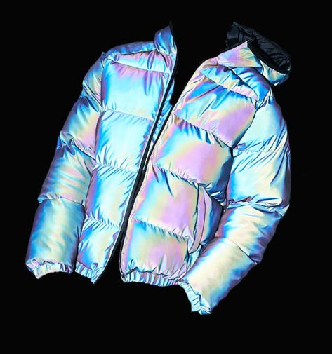 Wholesale OEM Men's Holographic High end streetwear Rainbow Reflective Jacket From m.alibaba.com Rave Jacket, High End Streetwear, Dj Clothes, Holographic Jacket, Biker Jacket Men, Bubble Coat, Silver Jacket, Streetwear Jackets, Reflective Jacket