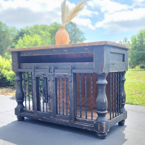 Double Dog Kennel Furniture, Double Dog Kennel, Custom Dog Crate, Custom Dog Kennel, Kennel Furniture, Double Dog Crate, Double Sliding Door, Rustic Kitchen Tables, Restoration Hardware Style