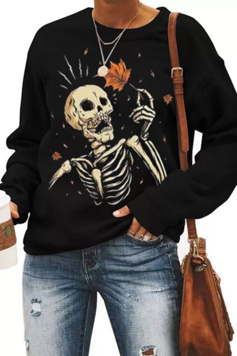 Veselý Halloween, Womens Knit Tops, Skeleton Print, Sleeves Clothing, Self Design, Halloween Fashion, Long Sleeve Knit Tops, Cozy Sweatshirts, Halloween Women