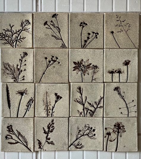 Botanical Ceramic Tiles, Clay Backsplash, Moss Bed, Cottage Kitchen Decor, Tiles Backsplash, Pottery Lessons, Soft Clay, Handmade Ceramic Tiles, Clay Color