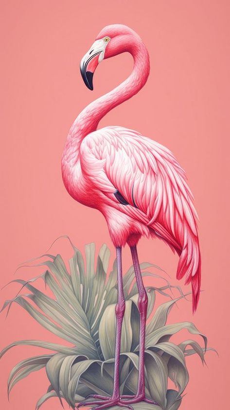 Picture Of Flamingo, Flamingo Drawing Realistic, Flamingo Bird Drawing, Pink Flamingo Aesthetic, Seashell Flamingo, Flamingos Art Illustration, Flamingo Mural, Flamingo Paintings, Flamingo Drawing