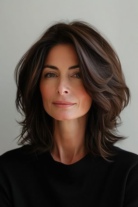 Step into a low-maintenance routine with layered bob hairstyles, ideal for women over 50 who value simplicity without compromising on style. Rambut Brunette, Haircuts For Medium Length Hair, Layered Haircuts For Medium Hair, Layered Bob Hairstyles, Haircuts For Medium Hair, Layered Bob, 짧은 머리, Medium Hair Cuts, Shoulder Length Hair