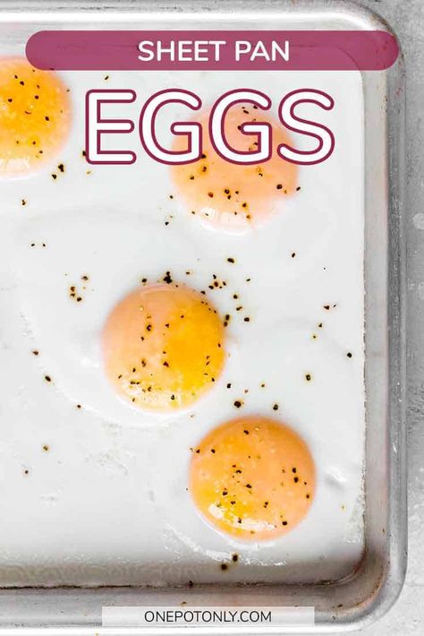 These Sheet Pan Eggs come together so quickly and easily! A cross between sunny side-up eggs and over-easy eggs, baking eggs in the oven is a great hands-free way of preparing breakfast! Sheet Pan Eggs, Eggs In The Oven, Egg Breakfast Recipes Easy, Party Entrees, Eggs In Oven, Sunny Side Up Eggs, Sunnyside Up Eggs, Breakfast Cheese, Strawberry Breakfast