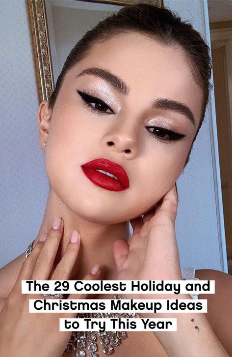 Christmas Red Lip Makeup, Christmas Eve Eye Makeup, Christmas Makeup For Brown Eyes, Holiday Gala Makeup, Christmas Photo Makeup, Winter Party Makeup Looks, Holiday Makeup Natural, Holiday Smokey Eye Makeup, Simple Christmas Glam Makeup