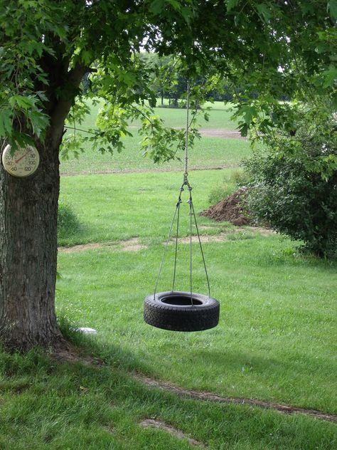 tire swing - Google Search Kids Outdoor Playground, Painted Tires, Tire Swings, Big Farm, Outdoor Learning Spaces, Tire Swing, Tree House Plans, Backyard Swings, Tree Swing