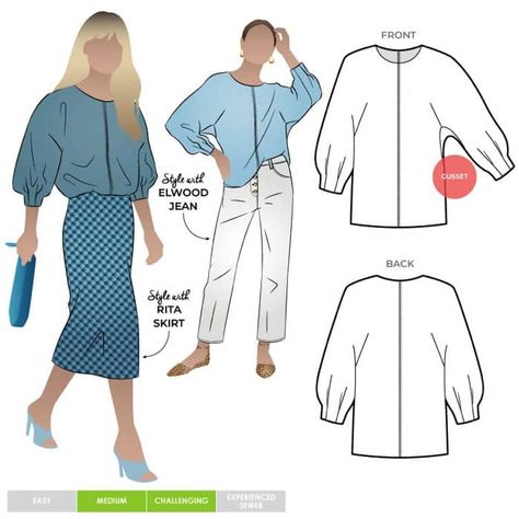 Woven Top Sewing Pattern, Mog Dresses, Style Arc, Pattern Cardigan, Sewing Pattern Shop, Pose Inspiration, Fabric Sewing Patterns, Top Sewing, Indie Sewing Patterns