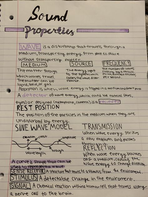 Aesthetic school notes Sound properties Sound Notes Class 8, Sound Notes Physics, Sound Notes Physics Class 9, Aesthetic Notes Format, Sound Engineer Aesthetic, Physics Notes Aesthetic, Highschool Notes, Class 9 Science Notes, Sound Notes