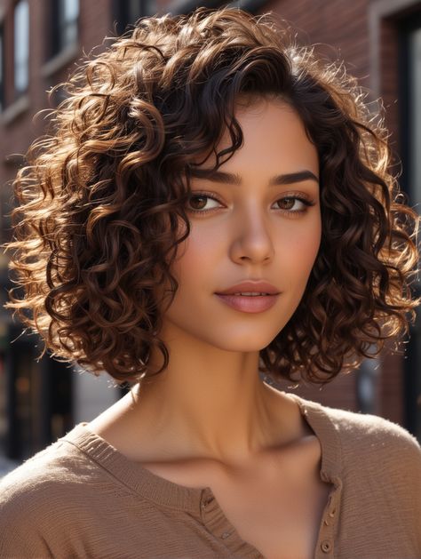 35 Curly Hair with Highlights Caramel – Scan to Talk Curly Lob Side Part, Fine 3b Curly Haircut, Warm Brown Curly Hair, Curly Hairstyles Highlights, Very Curly Hairstyles, Natural Curly Short Hairstyles, Curly Brown Hair With Highlights, Brown Short Curly Hair, Upside Down Dutch Braid