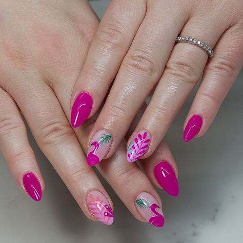 Vacation nail appreciation . . . . . Short almond tips @apresnailofficial #gelxnails #almondnails #pink #vacation #nailart #flamingo… | Instagram Flamingo Nails, Vacation Nails, Almond Nails, Flamingo, Spring Summer, Nail Art, Nails, Pink