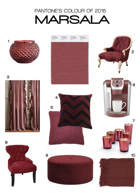 Day 99: Color of the Year! — MJG Interiors Plum Color Interior Design, Maroon And Pink Interior Design, Burgundy Color Pantone, Pantone Burgundy, Marsala Pantone, Pantone 2015, Marsala Color, Marsala Wine, Brown Shade