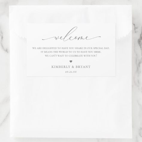 $7.50 | Wedding Guest Welcome Bag Label #wedding welcome, pretty writing, modern, elegant, minimal, guest bag, script, heart, calligraphy, grey Heart Calligraphy, Easter Wrapping Paper, Wedding Favors Packaging, Script Heart, Pretty Writing, Wedding Script, Bag Label, Welcome Bag, Wedding Stickers Labels