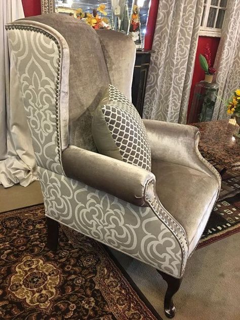 Wing Back Chairs Living Room, Wing Chairs Living Room, Wing Chair Upholstery Ideas, Wing Back Chairs Reupholster, Chair Upholstery Ideas, Wing Chair Upholstery, Upholstered Chairs Diy, Wing Back Chairs, Furniture Reupholstery