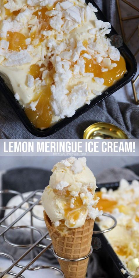 Lemon Meringue Ice Cream, Meringue Ice Cream, Ice Cream Lemon, Lemon Ice Cream Recipe, Ice Cream Recipes Machine, Custard Ice Cream, Janes Patisserie, Benefits Of Lemon, Ice Cream Mix