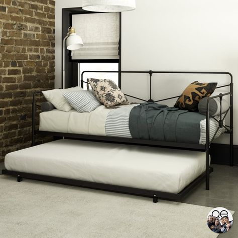 See Queer Eye's Furniture Collection at Walmart | POPSUGAR Home Metal Frame Daybed, Modern Farmhouse Daybed, Boys Day Bed, Trundle Bed Boys Room, Black Daybed Room Ideas, Daybed Office Guest Room Ideas, Boys Daybed, Metal Daybed Room Ideas, Guest Bedroom Daybed