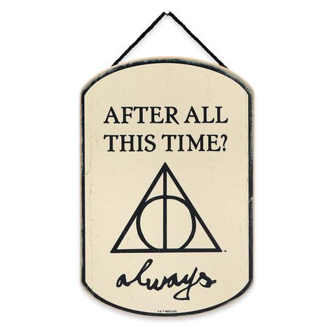 PRICES MAY VARY. Harry Potter official product: Put your undying love of Harry Potter on proud display with this simple, yet striking wall decor. Fun Vintage Sign: Featuring a cream-colored background with black details, a Deathly Hallows symbol, and text that reads, "After all this time? Always," this sign is truly a must-have for fans of all ages. Material: This eye-catching wall decor is made of MDF wood and features a rope for easy wall display. Places to Use: Hang this eye-catching wall dec Harry Potter Door Decorations, Harry Potter Crib, Harry Potter Nursery Decor, Harry Potter Signs, Harry Potter Door, Harry Potter Engagement, Hogwarts Decor, Vintage Harry Potter, Harry Potter Wall Decor