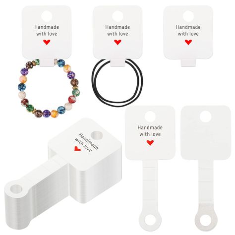 PRICES MAY VARY. [200Pcs Bracelet Display Cards] - Includes 200pcs handmade with love jewelry display cards. Every tag measures about 4" x 1.5"/10cm x 4cm.The bracelet display card has pre-drilled holes for hanging. [350(GSM) High-Quality Card Paper] - Our card is made of 350(GSM) high-quality card paper, non-toxic and odorless, firm and durable, and hard to tear or deformation. joycraft's bracelet cards are well-cut with smooth and burr-free edges. Our paper is of good quality and is not easily Bracelet Display Cards, Hair Accessories Display, Necklace Jewelry Display, Jewelry Display Cards, Bead Crafts Diy, Hanging Display, Handmade Packaging, Kraf Diy, Craft Packaging