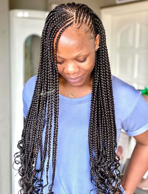 Half Cornrows Half Braids with Curly Ends Half Cornrows, Cornrow Braid Styles, Twist Cornrows, Black Kids Braids Hairstyles, Bob Braids Hairstyles, Cornrow Braids, Big Box Braids Hairstyles, Feed In Braids Hairstyles, Goddess Braids Hairstyles