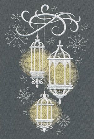 Embroidery Winter Patterns, Lantern Embroidery Pattern, Christmas Embroidery Snowflake, Lantern Embroidery, Let It Snow Embroidery, Snow Design, Christmas Window Painting, Urban Threads, Sewing Machine Embroidery