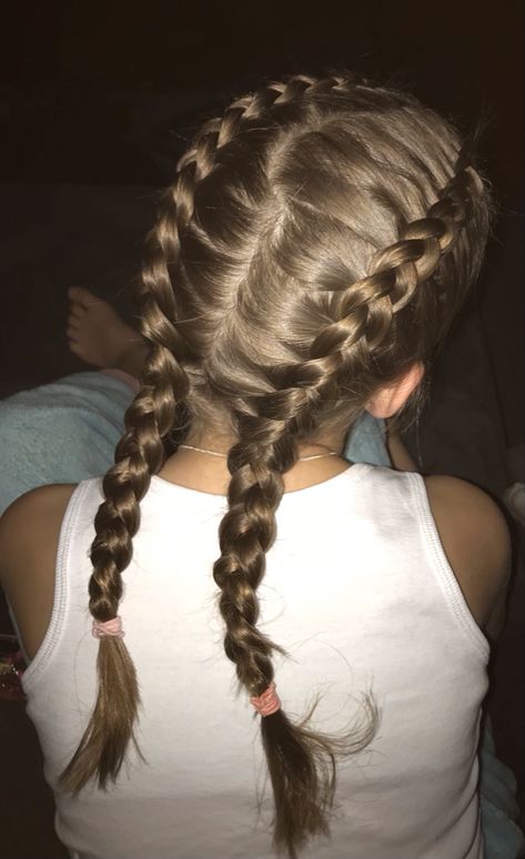 Dutch Braids Aesthetic, Two Braids Aesthetic, Brown Hair In Braids, Brown Hair Braids, Charity Ferrell, Bubble Braid Pigtails Short Hair, Bubble Pigtails Short Hair, Braids Dutch, French Braid Pigtails