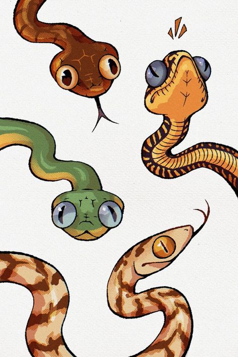 Snake Drawings Cute, Snake Doodle Cute, Snake Border Design, Cute Reptile Drawings, Coiled Snake Drawing, Snake Art Cute, Corn Snake Drawing, Two Headed Snake Drawing, Snake Drawing Color