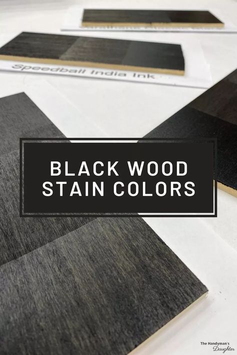 Looking for the perfect true black wood stain color? I sampled four black wood stain colors on five different wood species to compare results and take the guesswork out of your search! Dark Stain Colors, Spray Paint Tips, Varathane Stain, Stained Trim, Black Wood Stain, Grey Stained Wood, Rustic End Tables, Staining Furniture, Stained Doors