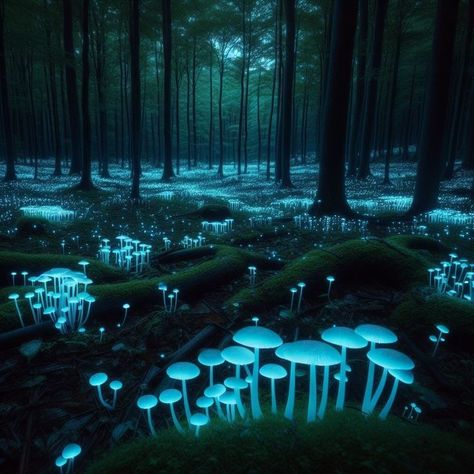 Stranger💫 Strange Forest Aesthetic, Haunted Forest Aesthetic, Monster Forest, Aesthetic Mushrooms, Forest Biome, Teal Aesthetic, Forest Clearing, Fantasy Demon, Eco City