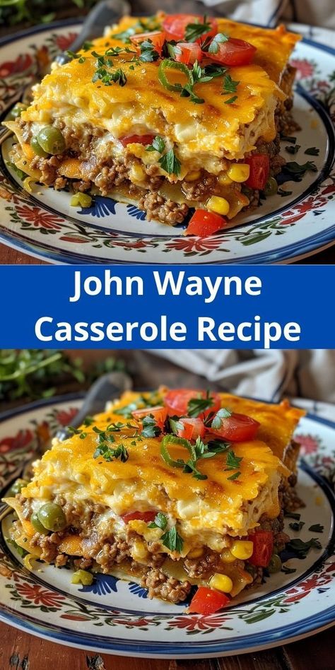 Make a delicious John Wayne Casserole with ground beef, cheese, and jalapeños for an easy family meal. Beef Biscuits, John Wayne Casserole Recipe, Popper Chicken Casserole, John Wayne Casserole, Casserole With Ground Beef, Popper Chicken, Yummy Casserole Recipes, Chicken Casserole Recipe, Jalapeno Popper Chicken