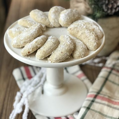 Croatian Almond Crescent Cookies Croatian Christmas, Bosnian Coffee, Balkan Recipes, Croation Recipes, Almond Crescent Cookies, Croatian Food Desserts, Christmas Cookie Baking, Coffee Together, Crescent Cookies