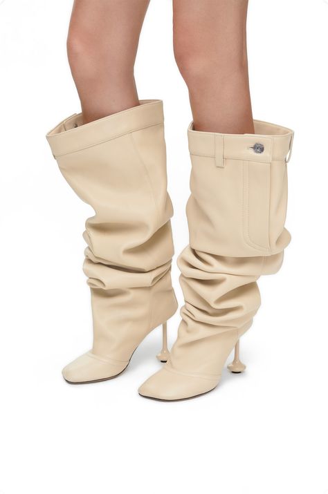 LOEWE Toy over the knee boot in nappa lambskin Oat Milk Loewe Boots, Boots Long, Luxury Designer Shoes, Leather Knee High Boots, Trouser Design, Knee Boot, Knee High Leather Boots, Oat Milk, Long Boots