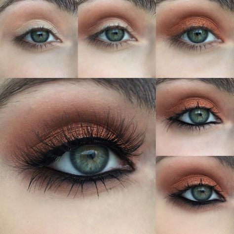 Warm Copper by Heidi Black And Silver Eye Makeup, Maquillage Yeux Cut Crease, Eyeshadow For Green Eyes, Silver Eye Makeup, Dag Make Up, Makeup Looks For Green Eyes, Smink Inspiration, Makijaż Smokey Eye, Makeup Tutorial For Beginners