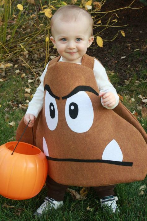 Happy Halloween: Link-Up Reminder - The Mom Creative Diy Goomba Costume, Homemade Mario Costume, Mario Star Costume, Goomba Costume, Mario Diy Costume, Mario Family Halloween Costumes, Mario Characters Costumes, Baby Mario Costume, Mario Character Costumes