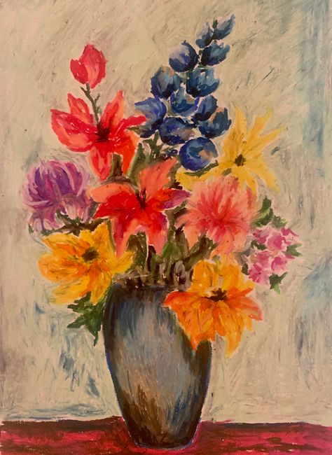 Oil Pastel Flower Vase, Creative Oil Pastel Art, Flower Drawing Pastel, Oil Pastel Floral Art, Flowers Pastel Drawing, Oil Pastel Art Ideas Easy, Oil Pastel Sketches Easy, Oil Pastel Canvas Art, Small Oil Pastel Drawings