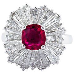 Fine Jewelry Ruby Ring With Cushion Cut, Luxury Antique Style Ruby Ring, Luxury Vintage Round Cut Ruby Ring, Luxury Antique Ruby Ring With Gemstone, Antique Ruby Diamond Ring Hallmarked, Ballerina Ring, Antique Cushion Cut Diamond, Vintage Cluster Ring, Cushion Cut Diamonds