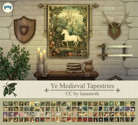 Sims 4 Cc Astrology Decor, Sims4 Cc Tapestry, Sims 4 Hobby Mod, Sims 4 Cottagecore Build Cc, Ye Medieval Ts4, Sims Medieval Furnishing Ideas, Ts4 Cottage Living Cc, Hobbit Sims 4 Cc, Midevil Sims Cc