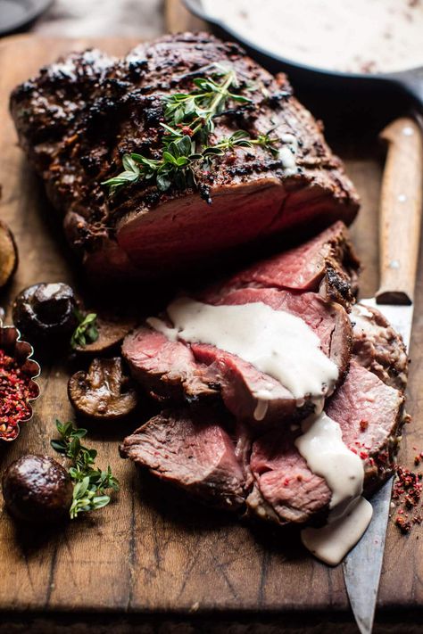 Roasted Beef Tenderloin with Mushrooms and White Wine Cream Sauce | halfbakedharvest.com @hbharvest Roasted Beef Tenderloin, Wine Cream Sauce, White Wine Cream Sauce, Roasted Beef, Half Baked, Beef Tenderloin, Half Baked Harvest, Beef Stroganoff, Beef Dishes