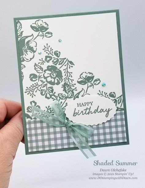 NEW Stampin’ Up! In Colors with Shaded Summer stamp set card bys Dawn Olchefske #dostamping #HowdSheDOthat #DOswts363 #dostamperstars-ph Su Shaded Summer Cards, Stampin Up Shaded Summer, Stampin Up In Colors, Flower Cards Handmade, Shaded Summer, Dsp Cards, Summer Shades, Card Layouts, Summer Cards