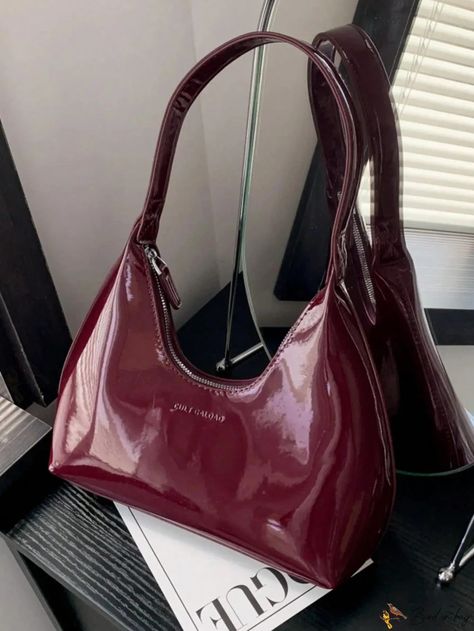 Bird in Bag - Classic Glossy Crescent Underarm Bag: A Stylish and Sophisticated Fashion Accessory for Women, in Burgundy - Perfect Gift for the New Year Hobo Bag Patterns, Sacs Tote Bags, Sophisticated Fashion, My Style Bags, Mode Zara, Luxury Bags Collection, Girly Bags, Fancy Bags, Underarm Bag