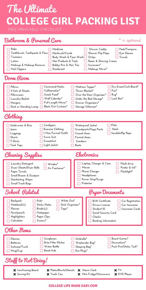 this college dorm packing list is amazing!! it covered literally ALL the dorm room essentials you should consider taking with you (and not with you) to as a first year college student. Plus it's a free printable college packing list. ya girl is gonna be super prepared for freshman year 🙌 next stop dorm shopping ! Moving Out Checklist College, Things To Bring When Moving Out, University Move In Checklist, Things To Get For University, Things To Go To College For, Pre College Checklist, College Amazon Wish List, Things To Pack For College, Things To Carry To College Hostel