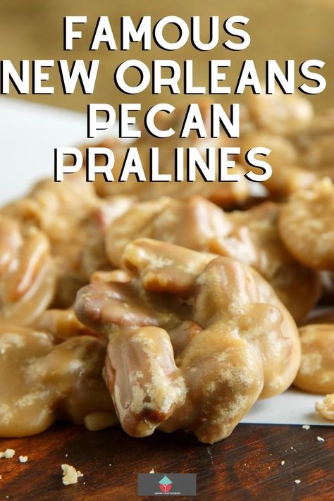 Famous New Orleans Pecan Pralines. A great Southern, New Orleans institution! Delicious buttery brown sugar candy type cookie in one, made of pecans, butter, sugar, and milk. Great for Christmas time too! Peanut Butter Pralines, New Orleans Pecan Pralines, Sour Cream Candied Pecans, Louisiana Pecan Pralines, Praline Candy Recipe New Orleans, Easy Pralines Recipe, Pecan Candy Louisiana, Pecan Candy Recipe Condensed Milk, New Orleans Pecan Clusters