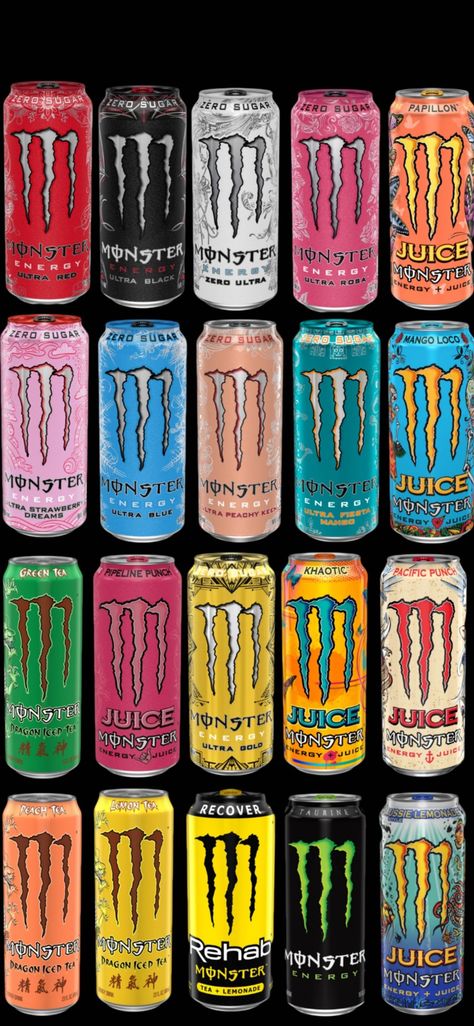 Every Monster Flavor, Monster Energy Drink Wallpapers, Monster Flavors List, Monster Energy Checklist, All Monster Energy Drink, Monster Drink Flavors, Monster Energy Drink Flavors, Monster Energy Flavors, Monster Energy Wallpapers