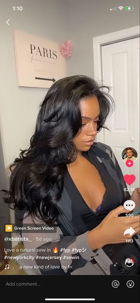 Medium Length Blowout Black Women, Deep Layers Long Hair, Face Framing Layers Long Hair Black Women, Flip Over Sew In Weave Hairstyles, Blowouts On Black Women, Layers On Black Women, Traditional Sew In With Leave Out Layers, Blowout Sew In, Voluminous Hair Black Women