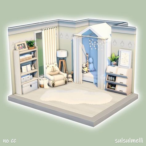 Sims 4 Activity Room, Sims Hallway Ideas, Sims 4 Family Kitchen, Sims 4 Toddler Room No Cc, Sims 4 Hallway Ideas, The Sims 4 Living Room Ideas, Sims 4 Twins Bedroom, Bloxburg Toddler Room, Sims 4 Toddler Bedroom