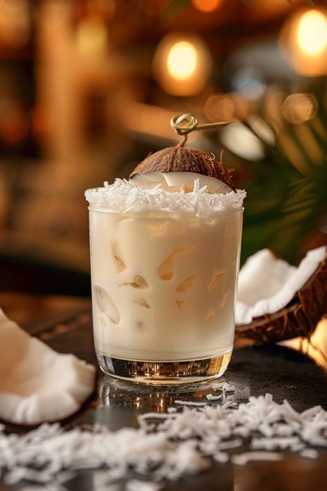 Delicious Coco Batida (Coconut Batida) Recipe - Easy and Refreshing! #cocktails #cocktailflavors Creative Cocktail Garnishes, Coconut Cocktails, Cocktails Ideas, Coconut Crusted Chicken, Coconut Cocktail, Cocktail Garnishes, Tropical Cocktails, Creamy Cocktails, Drink Decorations